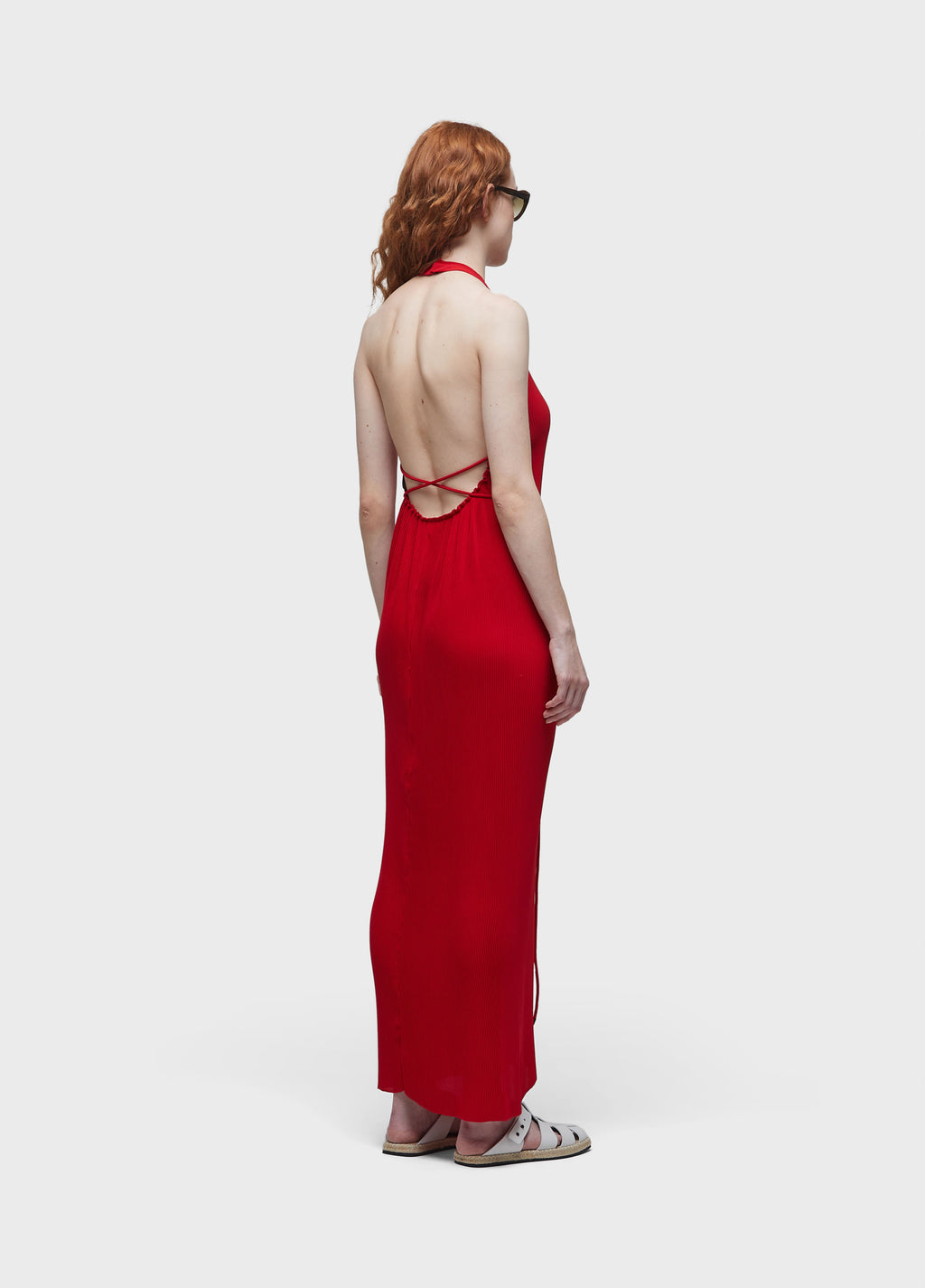 PLEATED HALTER DRESS