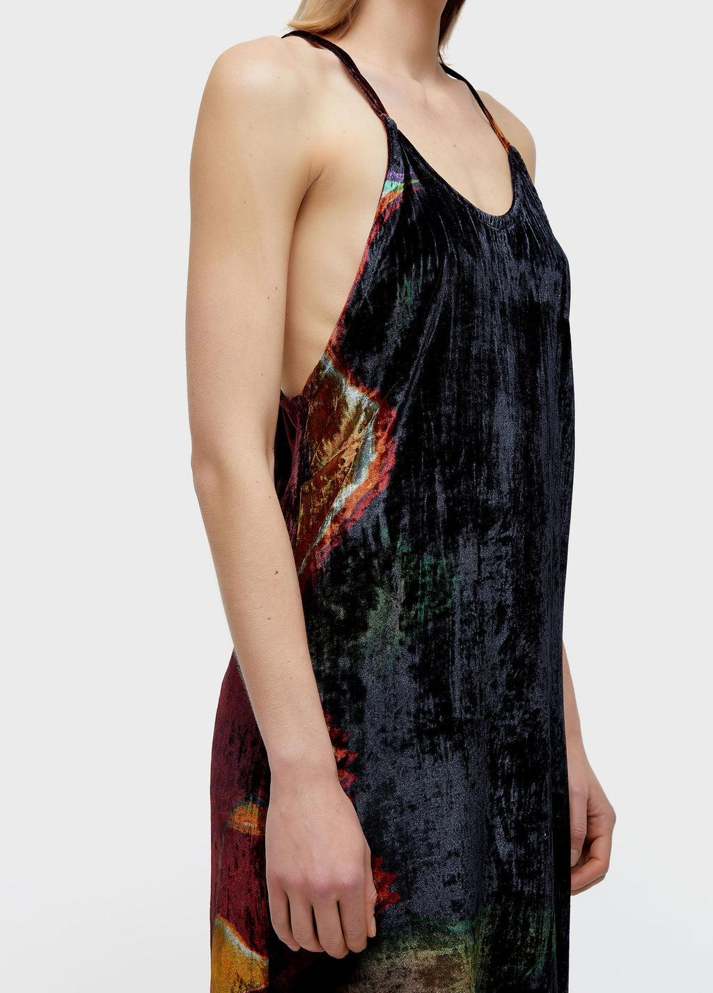 ROSE GLITCH VELVET STRAP DRESS
