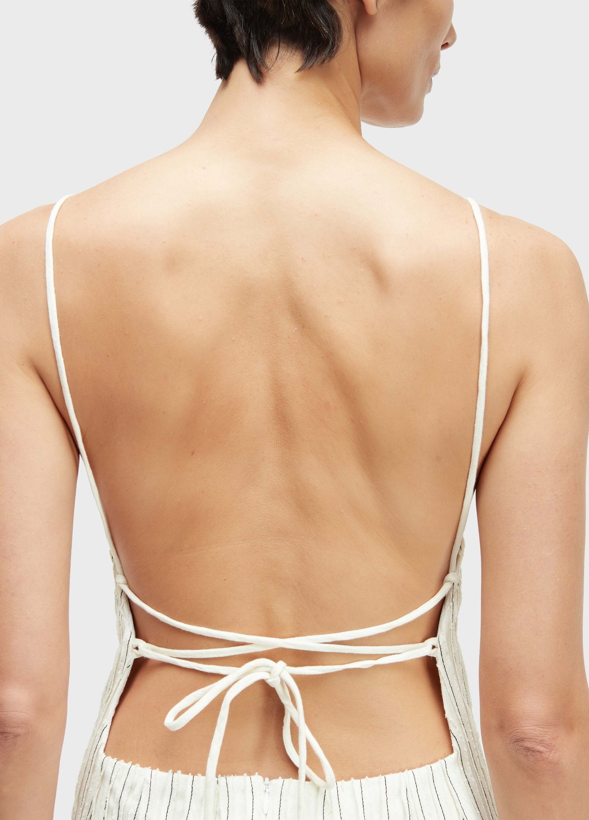 STRAPPY SMOCKED LINEN DRESS