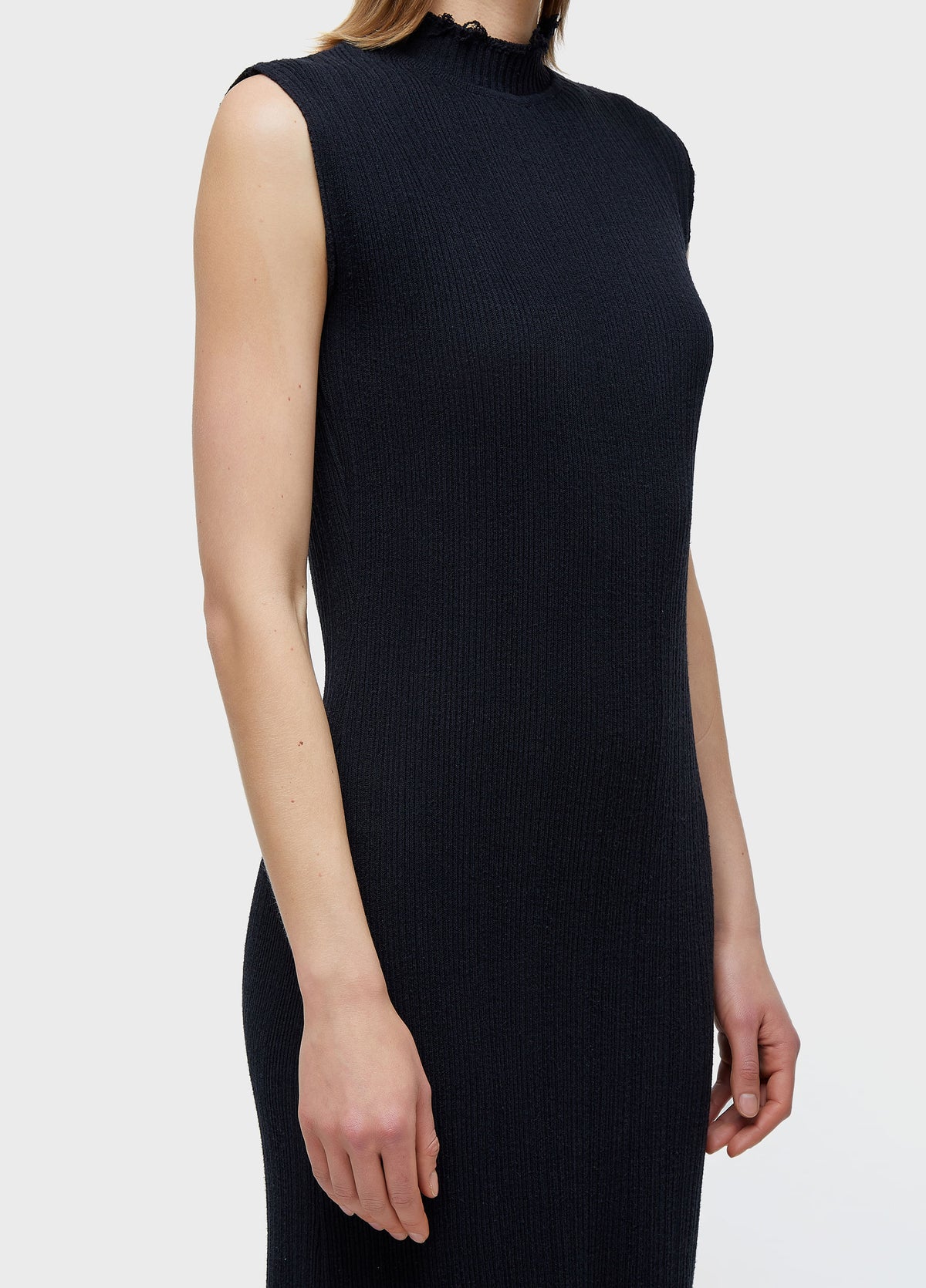 FRAYED HIGH-NECK DRESS