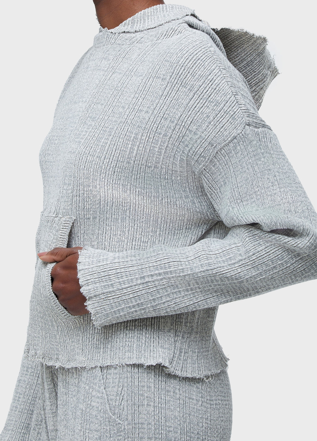 FRAYED HOODED KNIT CARDIGAN