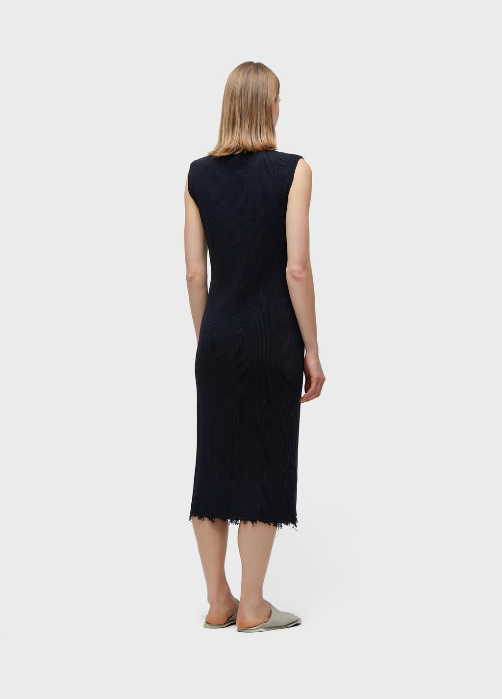 FRAYED HIGH-NECK DRESS