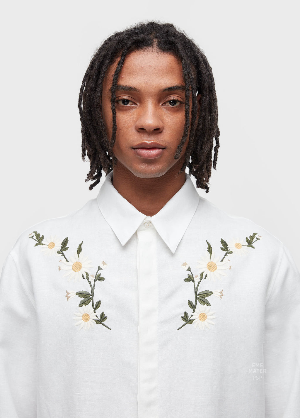 MEN'S LIGHT OFF-WHITE LINEN DAISY LONG-SLEEVED SHIRT