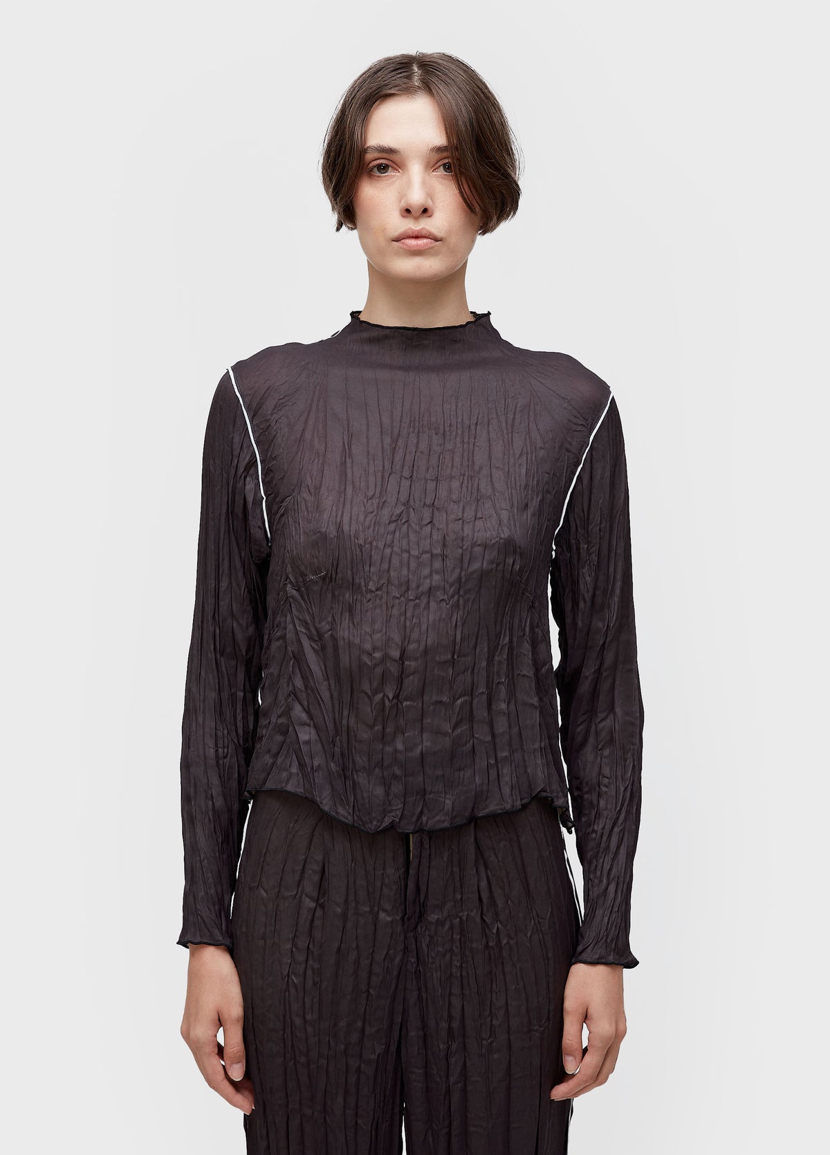 WRINKLE SATIN DOUBLE-FACED LONG-SLEEVED BLOUSE