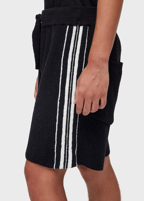 OVER STRIPES KNIT SHORTS BLACK/OFF-WHITE