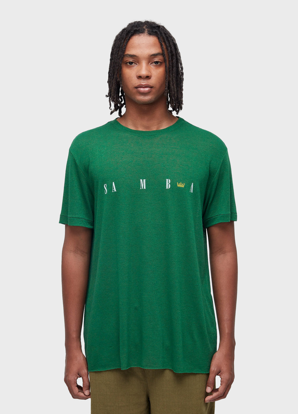T-SHIRT SAMBA CROWN LIGHT LINEN SHORT SLEEVE FOREST GREEN