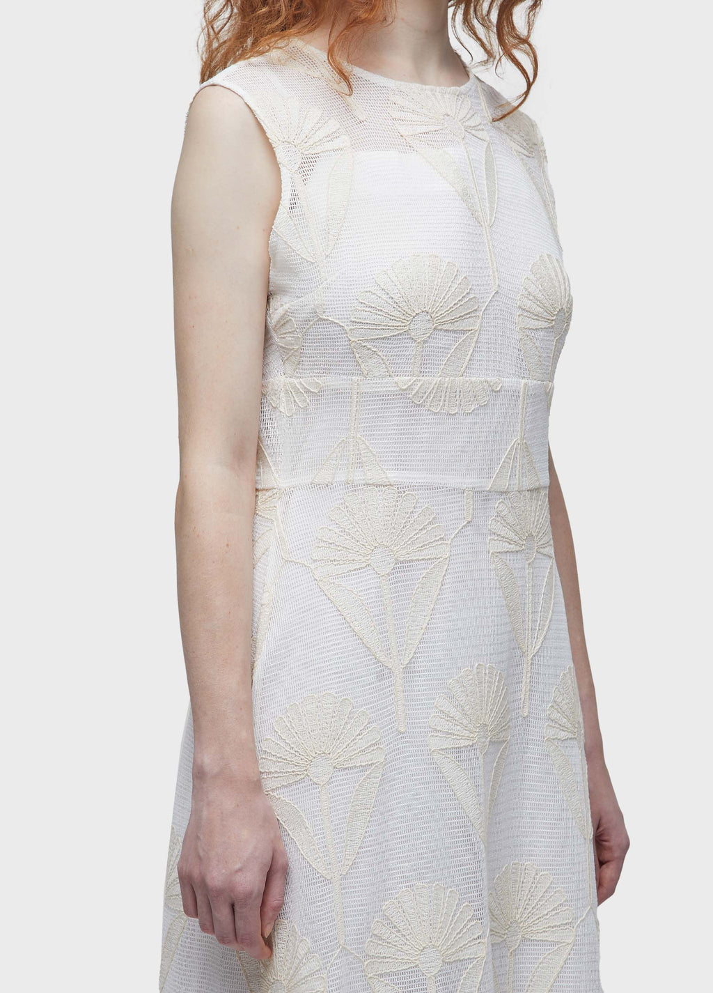 SUN FLOWER EMBROIDERED MESH DRESS