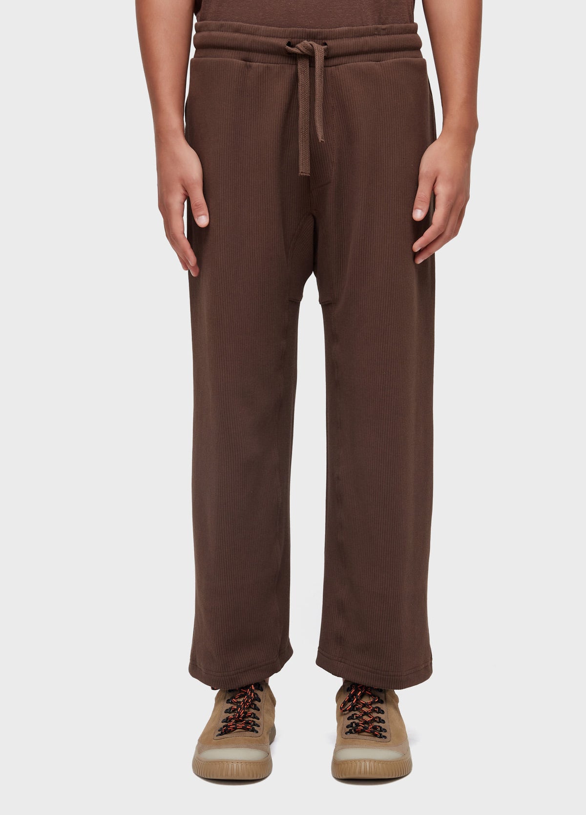 RIB-KNIT KIMONO PANTS IN WALNUT BROWN