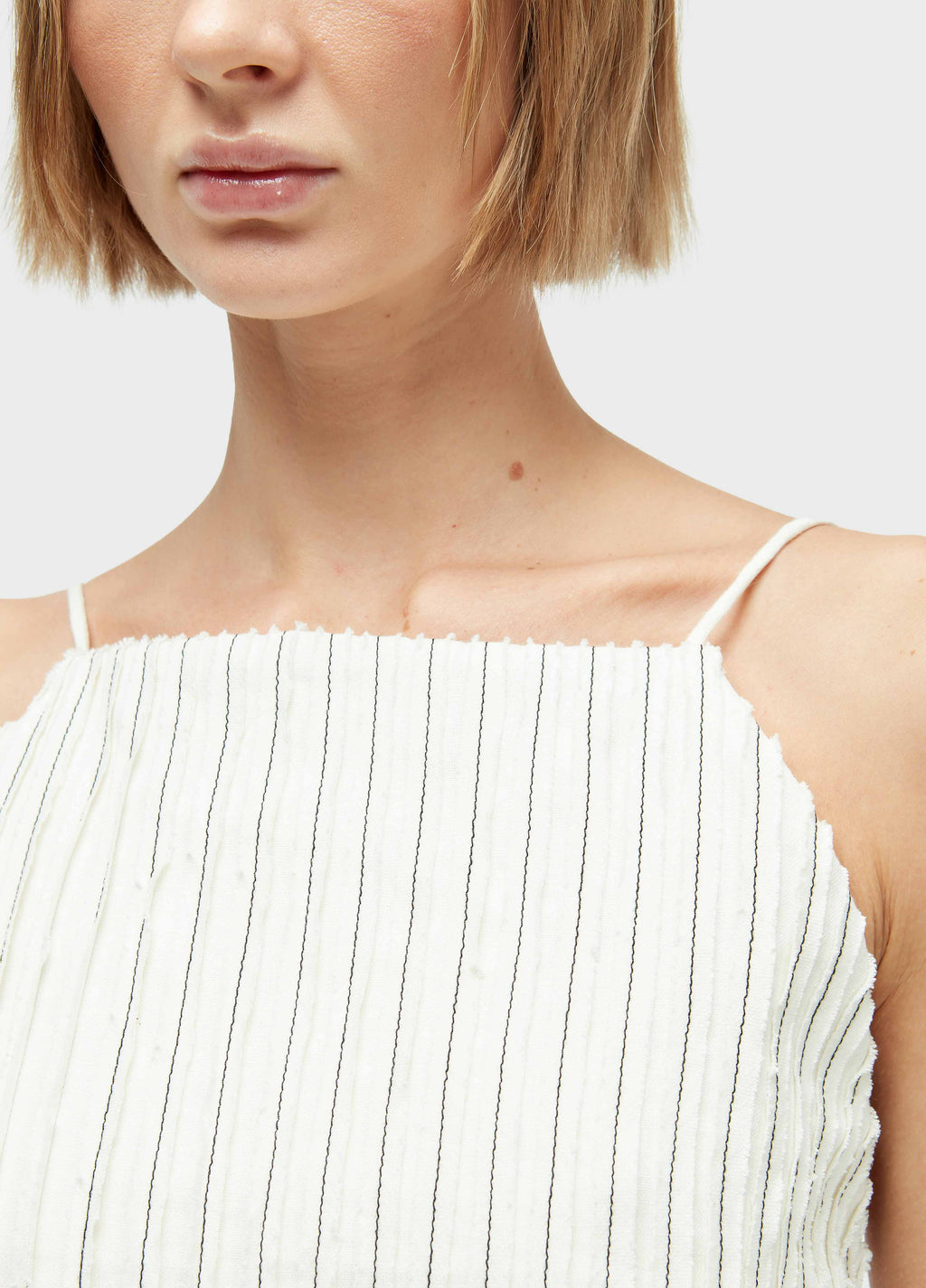 SMOCKED LINEN STRAP BLOUSE