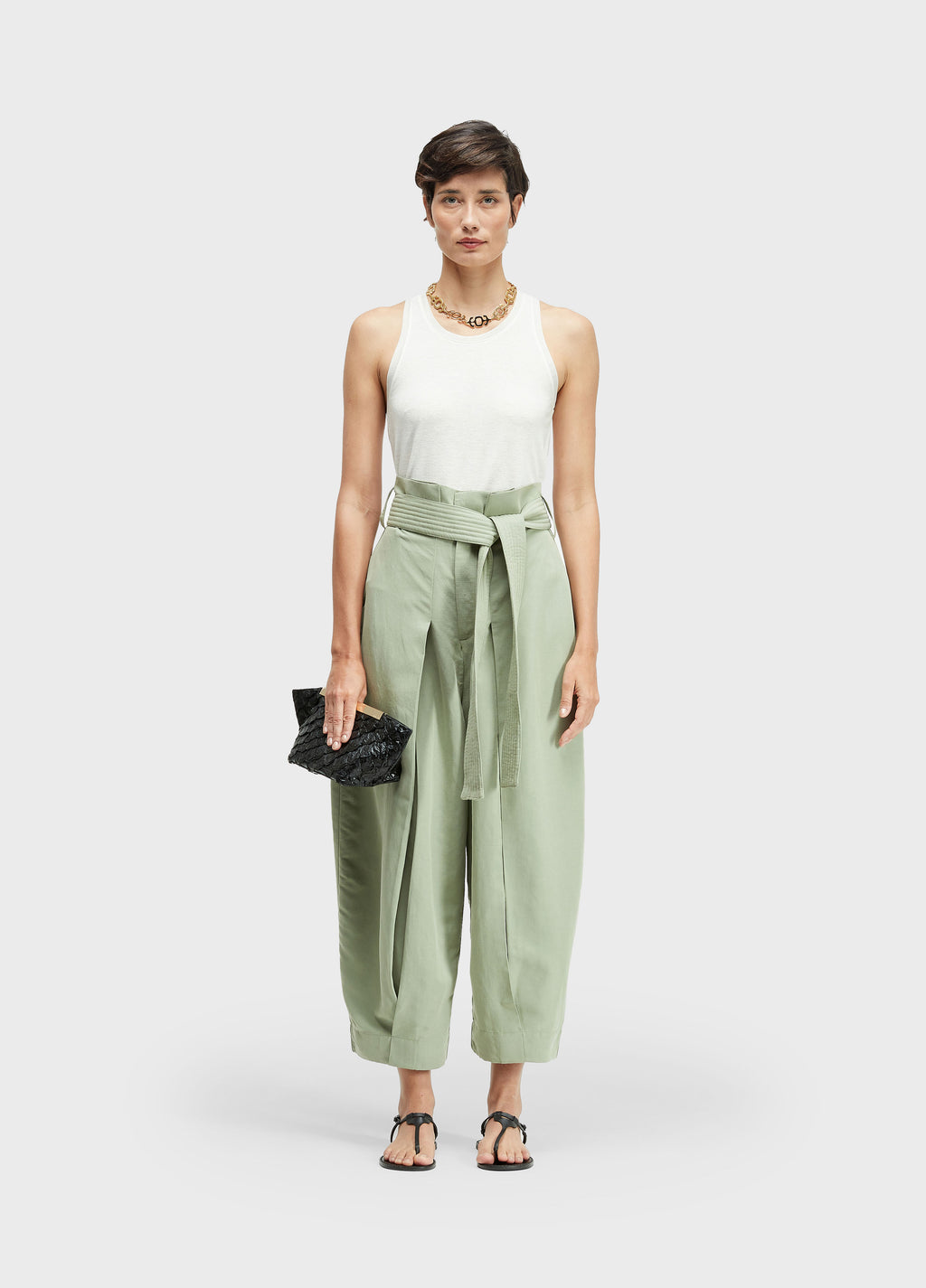 LINEN TOPSTITCH TROUSERS