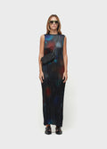 WRINKLED SATIN ROSE BLUR DOUBLE DRESS