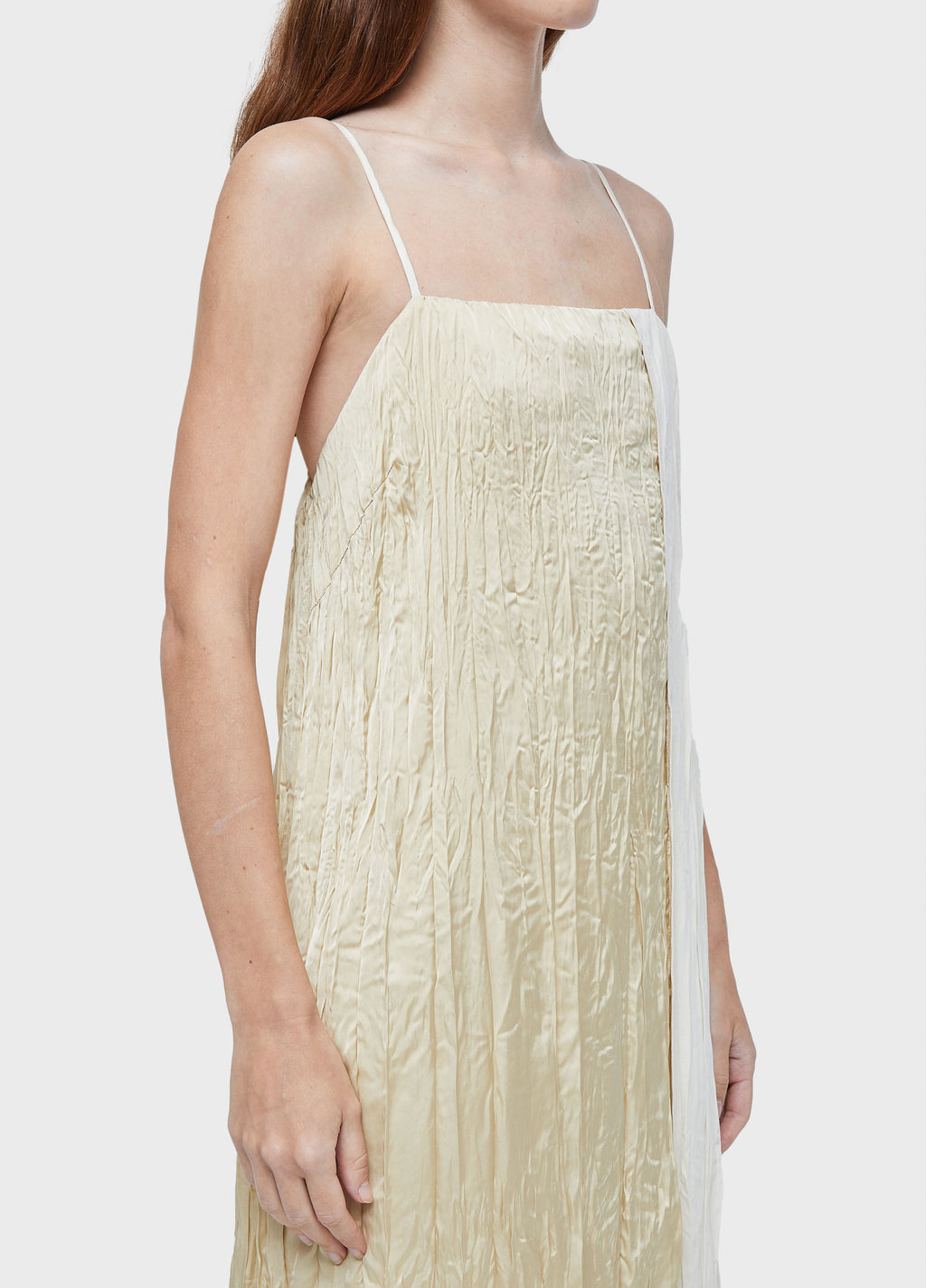 WRINKLED SATIN CAMI DRESS + TRICOLINE