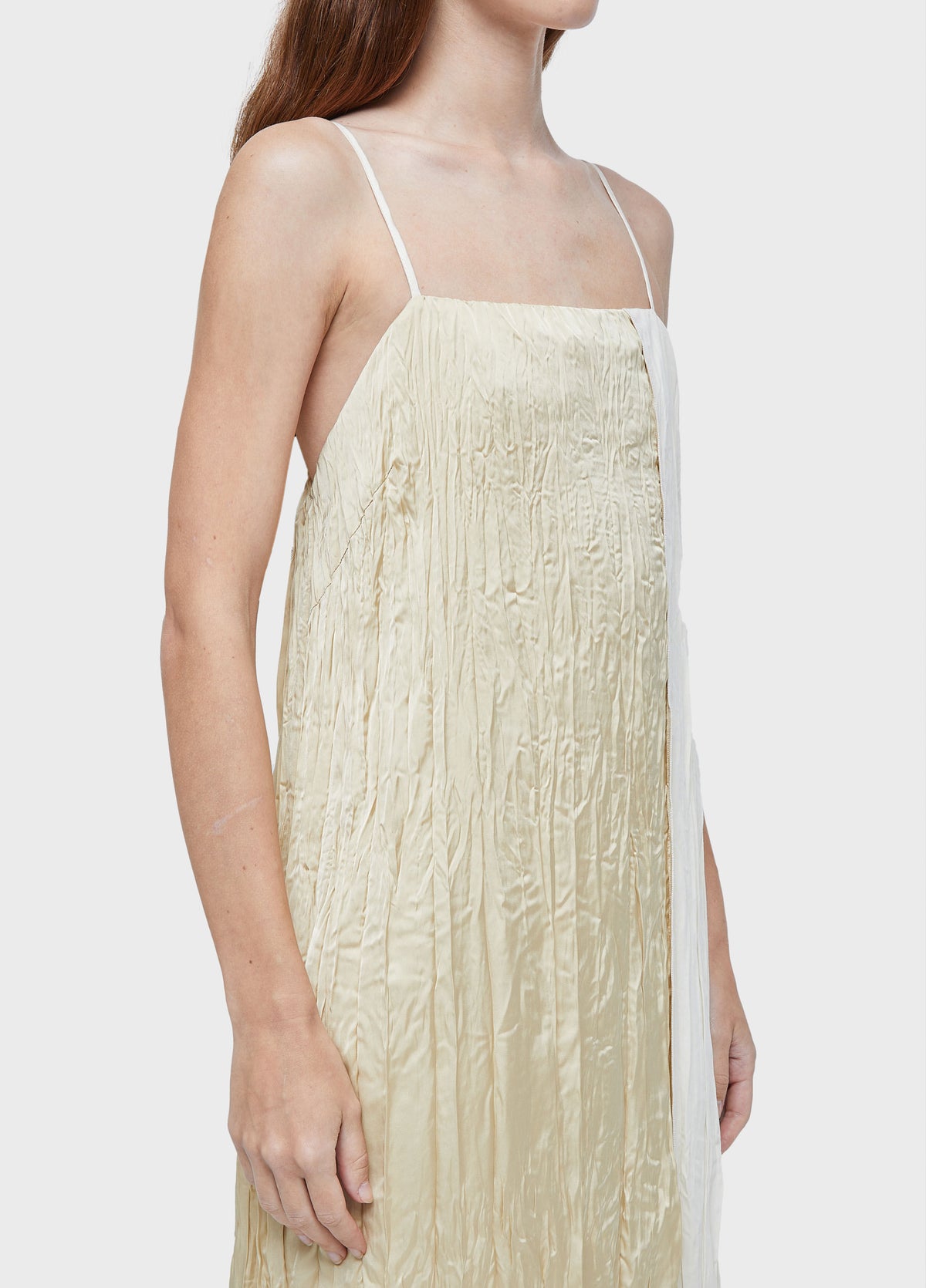 WRINKLED SATIN CAMI DRESS + TRICOLINE