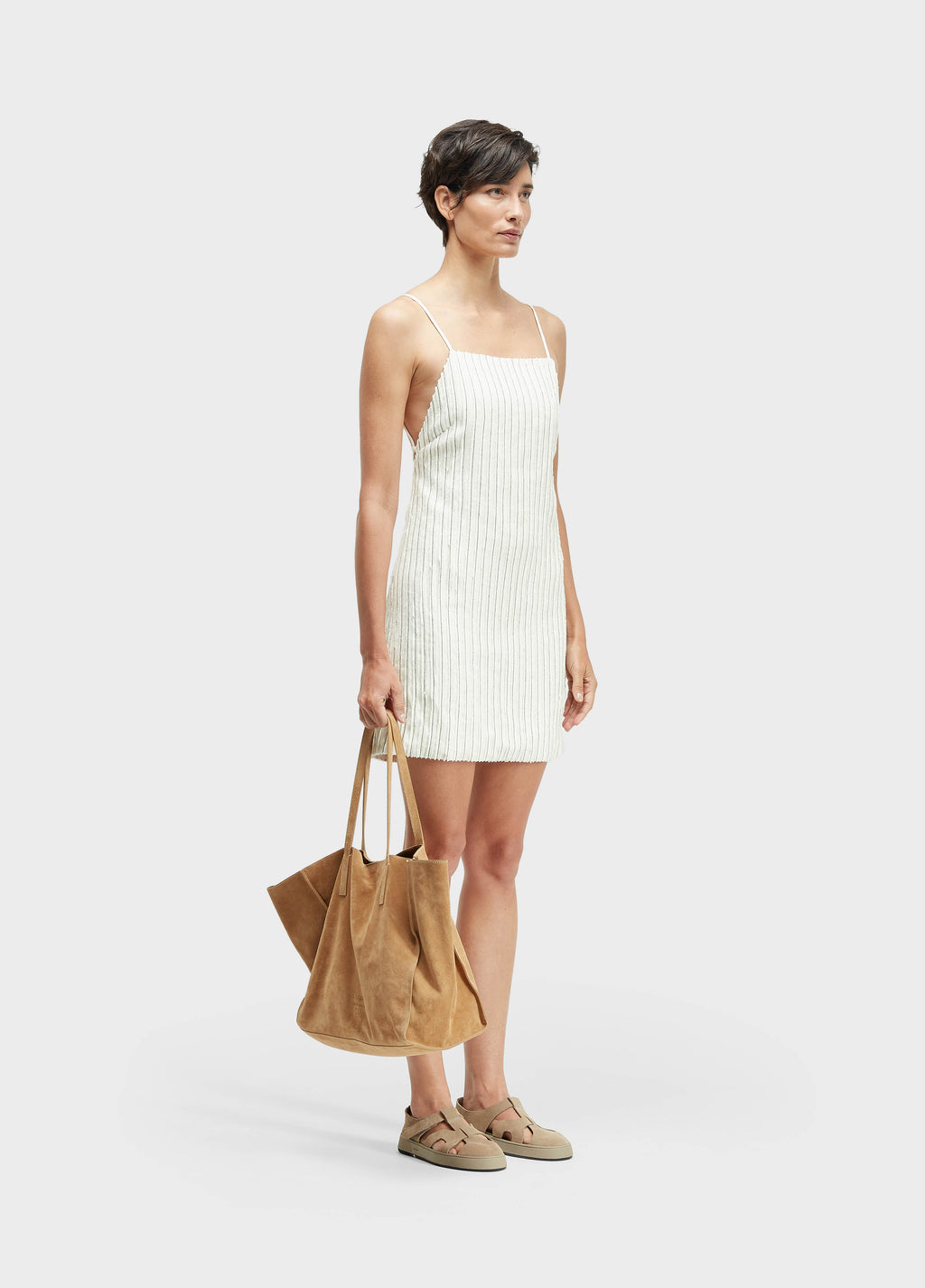 STRAPPY SMOCKED LINEN DRESS