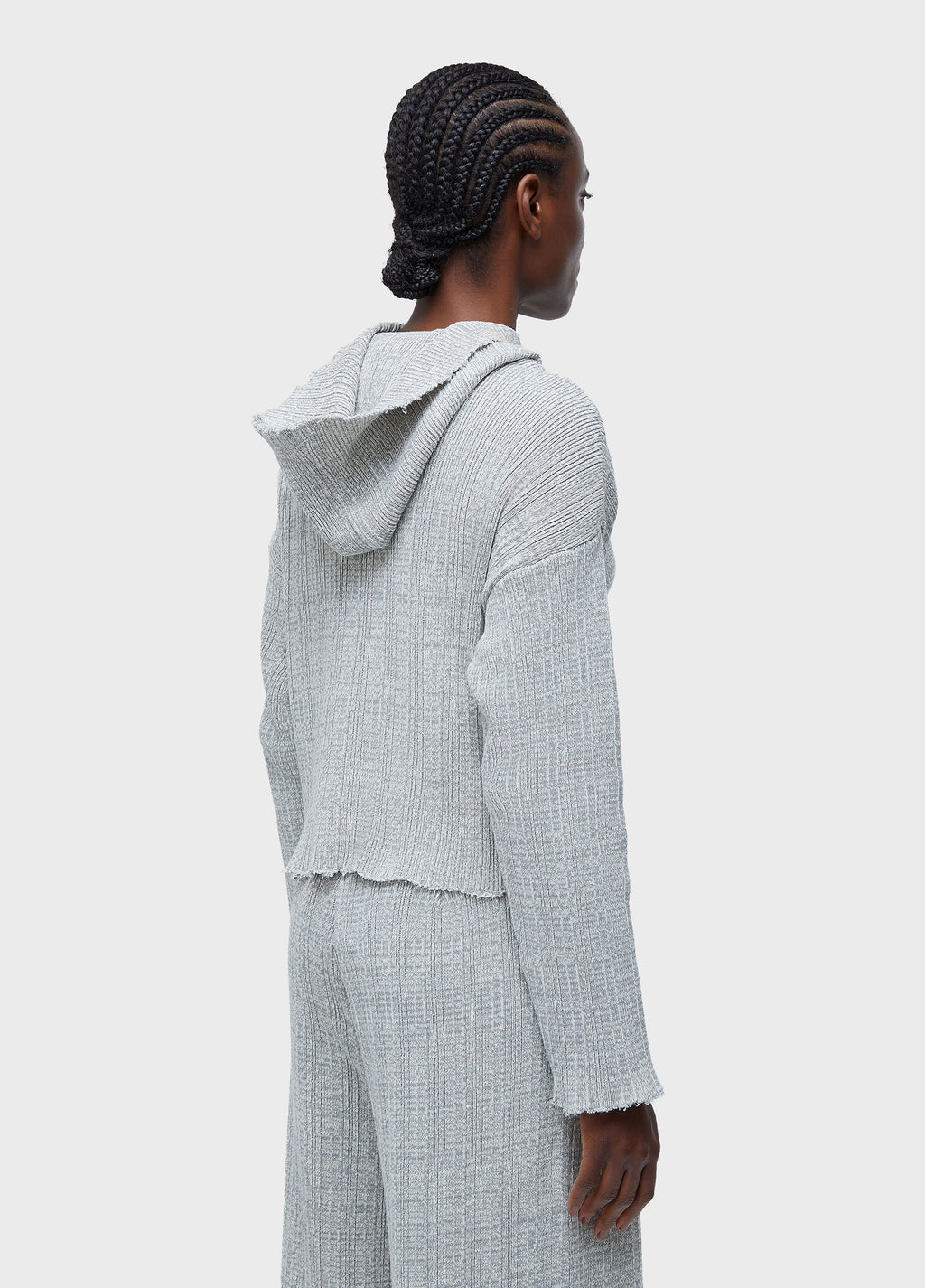 FRAYED HOODED KNIT CARDIGAN