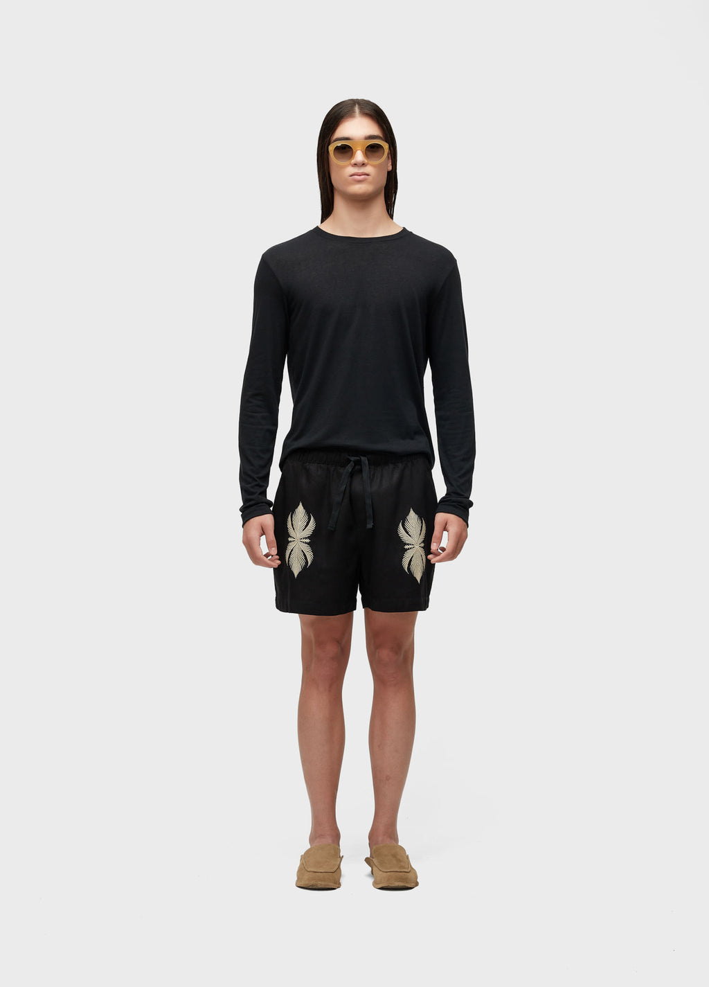 Bermuda PJ Linen Leaf Bordado Preto – Osklen – foto 1