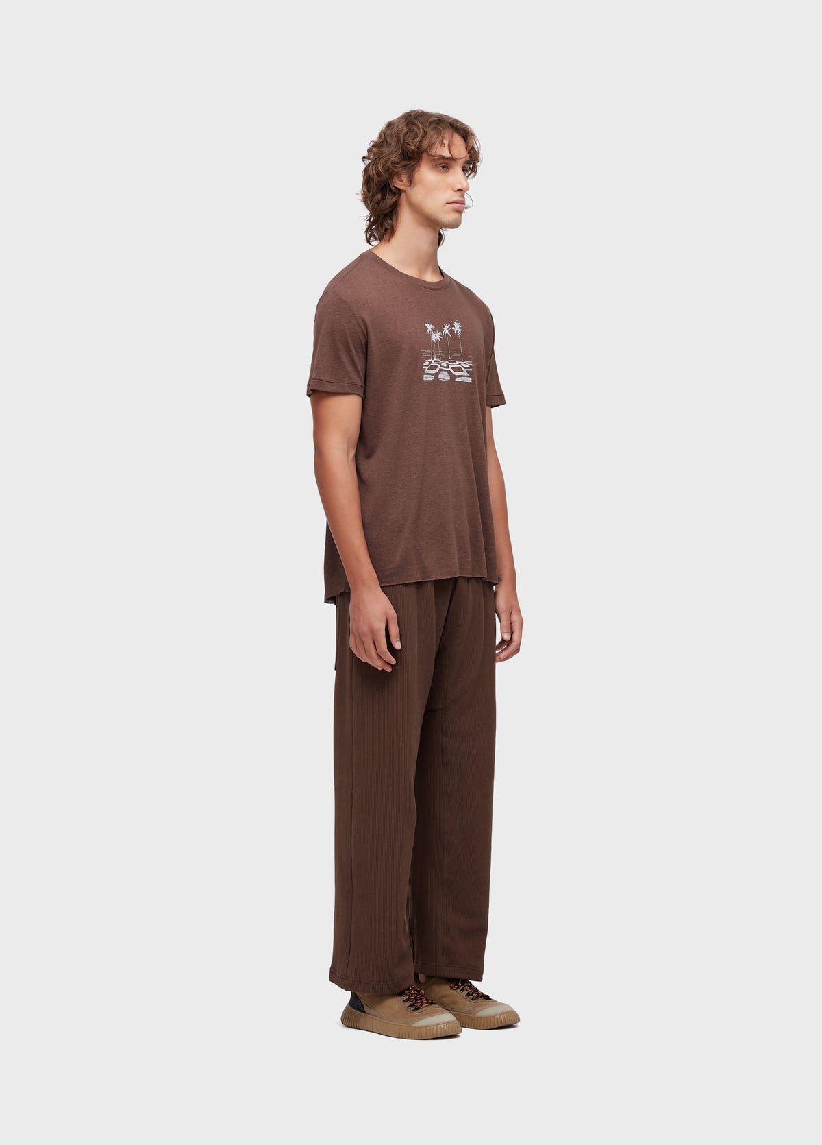 RIB-KNIT KIMONO PANTS IN WALNUT BROWN