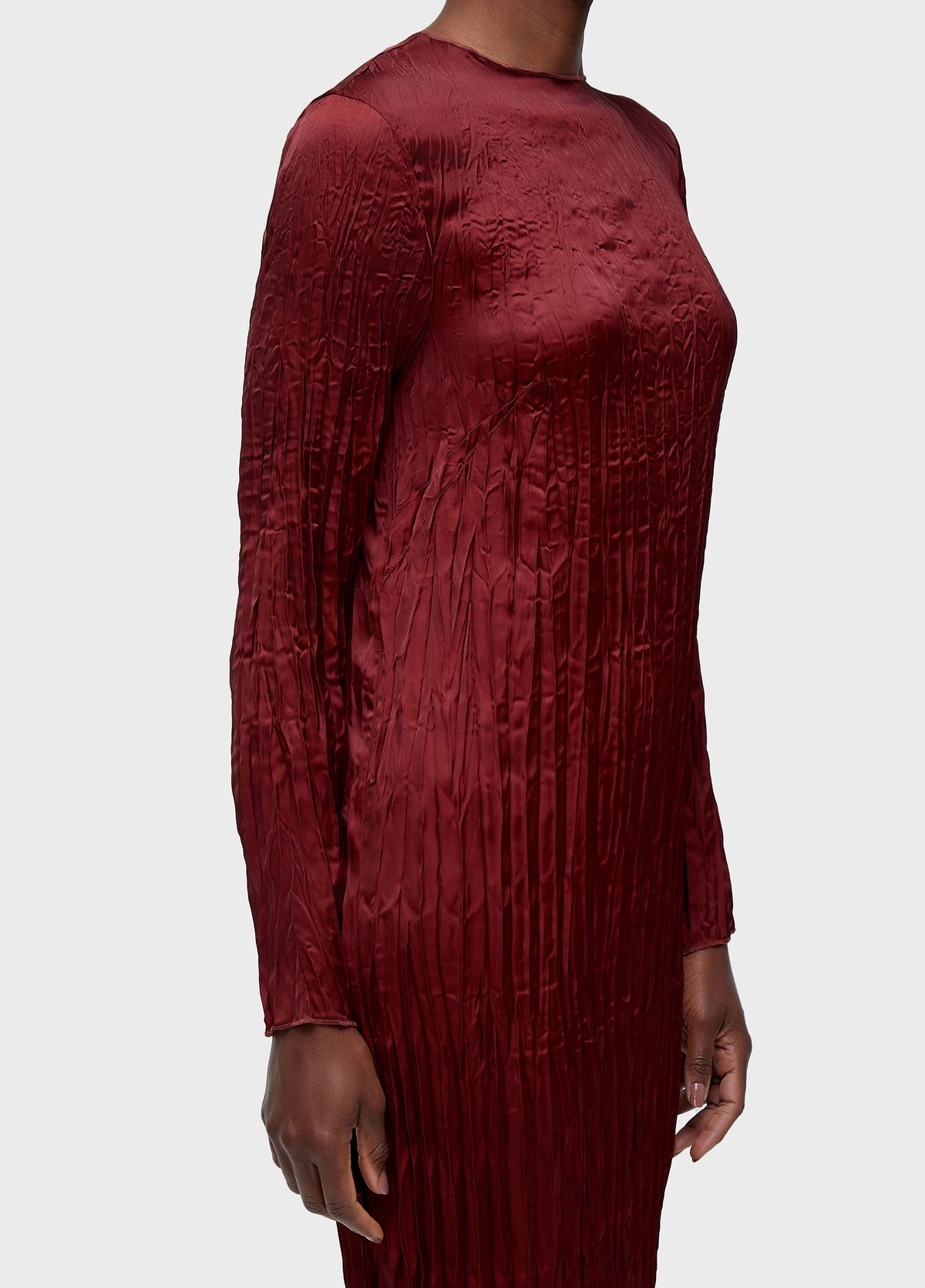 LONG SLEEVE WRINKLED SATIN DOUBLE DRESS