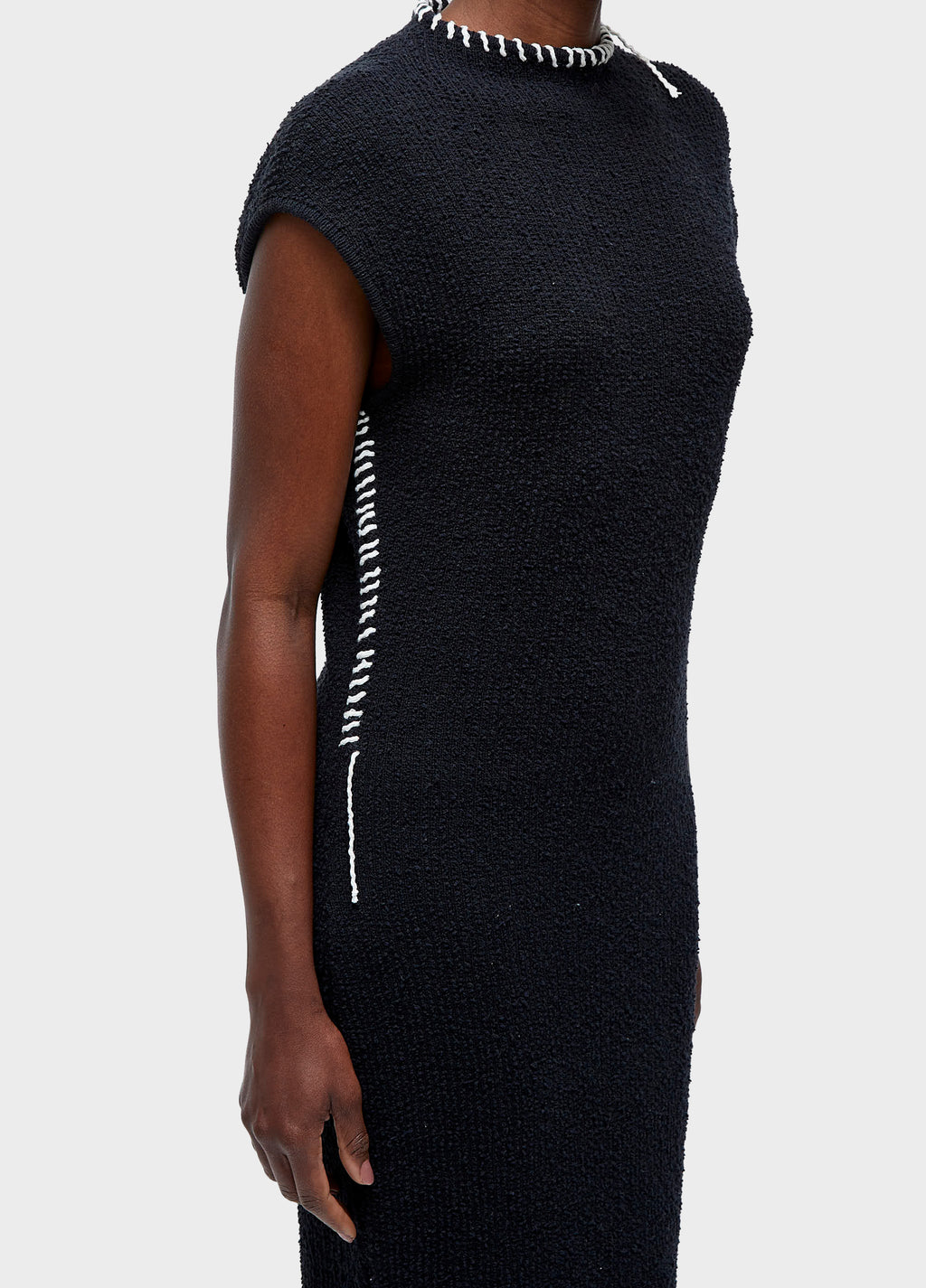 BOUCLÉ KNIT DRESS WITH TOPSTITCHING